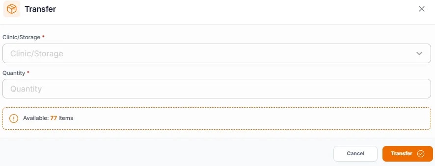 Adding and Configuring Items, Transferring stock between clinics