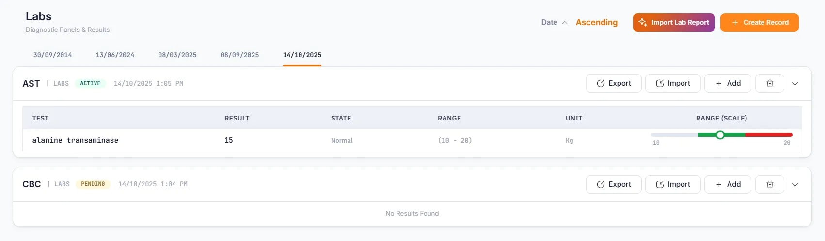 AI Lab Report Parsing, Navigating lab history