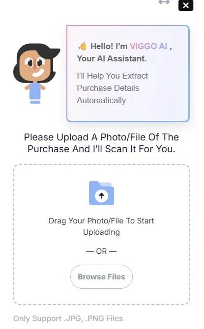 AI Receipt and Invoice Scanning, Scanning a purchase invoiceAccessing the scannerGo to Purchases in the left sidebar (under FINANCIAL).On the Purchase List page, click the Scan a Purchase button (near the search bar at the top).The AI assistant sidebar opens on the right.The AI sidebarThe sidebar shows:VIGGO AI avatar and greeting: “Hello I’m VIGGO AI, Your AI assistant. I’ll help you extract purchase details.”Instructions: “Please upload a photo of the purchase and I’ll scan it for you.”Upload area: Drag and drop zoneBrowse Photo buttonHow to scanUpload the supplier invoice (photo or file).The AI processes the document and extracts: Supplier/vendor name Invoice number Date Line items with quantities and prices Matching items to your inventory (when possible) Total amount Tax amountsThe extracted data pre-fills the purchase form with items matched to your inventory.Review the parsed information.Verify item matching is correct.Click Save to create the purchase.The purchase then updates your inventory stock levels automatically upon receiving.Scanning an expense receiptAccessing the scannerGo to Expenses in the left sidebar (under FINANCIAL).On the Expense List page, click the Scan Expense button (near the search bar at the top).The AI assistant sidebar opens on the right.The AI sidebarThe sidebar shows:VIGGO AI avatar and greeting: “Hello I’m VIGGO AI, Your AI assistant. I’ll help you extract expense details.”Instructions: “Please upload a photo of the expense and I’ll scan it for you.”Upload area: Drag and drop zone with a cloud iconBrowse Photo button: Select a file from your computerHow to scanEither drag and drop the receipt onto the upload area, or click Browse Photo to select the file.The AI processes the image and extracts: Vendor/supplier name Date of the expense Individual line items Amounts and totals Payment method (if visible) Category (if identifiable)The extracted data pre-fills the expense form.Review the parsed information.Correct any details if needed.Click Save to create the expense entry.Supported file formats:FormatBest forJPG/ PNGPhone photos of receipts, screenshotsPDFDigital invoices received via emailTips for better scanning resultsTipWhyCapture the photo in good lightingShadows and glare reduce accuracyKeep the receipt flat, not crumbled and in a good condition overallWrinkles distort textCapture the entire documentCropped edges mean missing dataUse digital PDFs when availableMuch higher accuracy than photos of printoutsMake sure the text is legibleFaded thermal receipts are harder to parse Purchase scanning Vs. Expense scanningPurchase ScanningExpense ScanningFound inPurchases listExpenses listCreatesPurchase order/receiptExpense entry (petty cash)Updates inventoryYes (upon receiving)NoItem matchingMatches to inventory itemsCategorizes by expense typeUsed forSupplier invoices for stockRent, utilities, office supplies, mealsWhat to do if something goes wrongAI not extracting all line items: The receipt may have low contrast or small text. Try a clearer photo or zoom in on the relevant section. Multi-page invoices may need to be uploaded page by page.Wrong amounts parsed: Verify the numbers manually. The AI can sometimes misread similar-looking digits (1/7, 6/8) on thermal prints. Edit the pre-filled values before saving.Vendor not matching: If the AI extracts a vendor name that does not match your existing suppliers, you may need to select the correct business from the dropdown manually.Items not matching to inventory: For purchases, the AI attempts to match line items to your inventory. If item names on the supplier invoice differ significantly from your inventory item names, you will need to manually select the correct items.File upload not working: Ensure the file is in a supported format (JPG, PNG, or PDF). Very large files may timeout. Try reducing the image size or uploading individual pages.Note: Contact the viggoVet help if any of these problems persist after following the instructions.