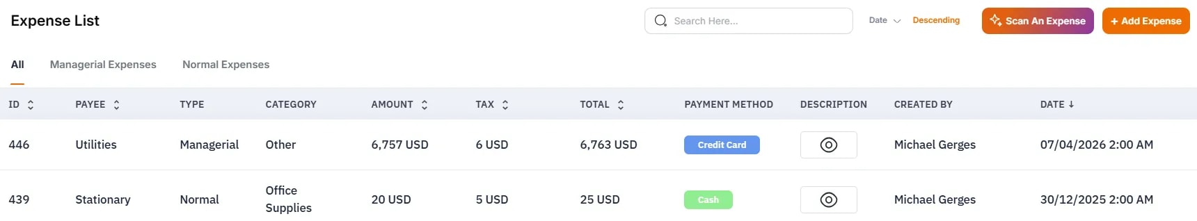 AI Receipt and Invoice Scanning, Scanning a purchase invoiceAccessing the scannerGo to Purchases in the left sidebar (under FINANCIAL).On the Purchase List page, click the Scan a Purchase button (near the search bar at the top).The AI assistant sidebar opens on the right.The AI sidebarThe sidebar shows:VIGGO AI avatar and greeting: “Hello I’m VIGGO AI, Your AI assistant. I’ll help you extract purchase details.”Instructions: “Please upload a photo of the purchase and I’ll scan it for you.”Upload area: Drag and drop zoneBrowse Photo buttonHow to scanUpload the supplier invoice (photo or file).The AI processes the document and extracts: Supplier/vendor name Invoice number Date Line items with quantities and prices Matching items to your inventory (when possible) Total amount Tax amountsThe extracted data pre-fills the purchase form with items matched to your inventory.Review the parsed information.Verify item matching is correct.Click Save to create the purchase.The purchase then updates your inventory stock levels automatically upon receiving.Scanning an expense receiptAccessing the scannerGo to Expenses in the left sidebar (under FINANCIAL).On the Expense List page, click the Scan Expense button (near the search bar at the top).The AI assistant sidebar opens on the right.The AI sidebarThe sidebar shows:VIGGO AI avatar and greeting: “Hello I’m VIGGO AI, Your AI assistant. I’ll help you extract expense details.”Instructions: “Please upload a photo of the expense and I’ll scan it for you.”Upload area: Drag and drop zone with a cloud iconBrowse Photo button: Select a file from your computerHow to scanEither drag and drop the receipt onto the upload area, or click Browse Photo to select the file.The AI processes the image and extracts: Vendor/supplier name Date of the expense Individual line items Amounts and totals Payment method (if visible) Category (if identifiable)The extracted data pre-fills the expense form.Review the parsed information.Correct any details if needed.Click Save to create the expense entry.Supported file formats:FormatBest forJPG/ PNGPhone photos of receipts, screenshotsPDFDigital invoices received via emailTips for better scanning resultsTipWhyCapture the photo in good lightingShadows and glare reduce accuracyKeep the receipt flat, not crumbled and in a good condition overallWrinkles distort textCapture the entire documentCropped edges mean missing dataUse digital PDFs when availableMuch higher accuracy than photos of printoutsMake sure the text is legibleFaded thermal receipts are harder to parse Purchase scanning Vs. Expense scanningPurchase ScanningExpense ScanningFound inPurchases listExpenses listCreatesPurchase order/receiptExpense entry (petty cash)Updates inventoryYes (upon receiving)NoItem matchingMatches to inventory itemsCategorizes by expense typeUsed forSupplier invoices for stockRent, utilities, office supplies, mealsWhat to do if something goes wrongAI not extracting all line items: The receipt may have low contrast or small text. Try a clearer photo or zoom in on the relevant section. Multi-page invoices may need to be uploaded page by page.Wrong amounts parsed: Verify the numbers manually. The AI can sometimes misread similar-looking digits (1/7, 6/8) on thermal prints. Edit the pre-filled values before saving.Vendor not matching: If the AI extracts a vendor name that does not match your existing suppliers, you may need to select the correct business from the dropdown manually.Items not matching to inventory: For purchases, the AI attempts to match line items to your inventory. If item names on the supplier invoice differ significantly from your inventory item names, you will need to manually select the correct items.File upload not working: Ensure the file is in a supported format (JPG, PNG, or PDF). Very large files may timeout. Try reducing the image size or uploading individual pages.Note: Contact the viggoVet help if any of these problems persist after following the instructions.