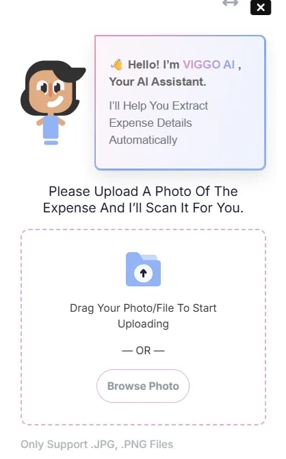 AI Receipt and Invoice Scanning, Scanning a purchase invoiceAccessing the scannerGo to Purchases in the left sidebar (under FINANCIAL).On the Purchase List page, click the Scan a Purchase button (near the search bar at the top).The AI assistant sidebar opens on the right.The AI sidebarThe sidebar shows:VIGGO AI avatar and greeting: “Hello I’m VIGGO AI, Your AI assistant. I’ll help you extract purchase details.”Instructions: “Please upload a photo of the purchase and I’ll scan it for you.”Upload area: Drag and drop zoneBrowse Photo buttonHow to scanUpload the supplier invoice (photo or file).The AI processes the document and extracts: Supplier/vendor name Invoice number Date Line items with quantities and prices Matching items to your inventory (when possible) Total amount Tax amountsThe extracted data pre-fills the purchase form with items matched to your inventory.Review the parsed information.Verify item matching is correct.Click Save to create the purchase.The purchase then updates your inventory stock levels automatically upon receiving.Scanning an expense receiptAccessing the scannerGo to Expenses in the left sidebar (under FINANCIAL).On the Expense List page, click the Scan Expense button (near the search bar at the top).The AI assistant sidebar opens on the right.The AI sidebarThe sidebar shows:VIGGO AI avatar and greeting: “Hello I’m VIGGO AI, Your AI assistant. I’ll help you extract expense details.”Instructions: “Please upload a photo of the expense and I’ll scan it for you.”Upload area: Drag and drop zone with a cloud iconBrowse Photo button: Select a file from your computerHow to scanEither drag and drop the receipt onto the upload area, or click Browse Photo to select the file.The AI processes the image and extracts: Vendor/supplier name Date of the expense Individual line items Amounts and totals Payment method (if visible) Category (if identifiable)The extracted data pre-fills the expense form.Review the parsed information.Correct any details if needed.Click Save to create the expense entry.Supported file formats:FormatBest forJPG/ PNGPhone photos of receipts, screenshotsPDFDigital invoices received via emailTips for better scanning resultsTipWhyCapture the photo in good lightingShadows and glare reduce accuracyKeep the receipt flat, not crumbled and in a good condition overallWrinkles distort textCapture the entire documentCropped edges mean missing dataUse digital PDFs when availableMuch higher accuracy than photos of printoutsMake sure the text is legibleFaded thermal receipts are harder to parse Purchase scanning Vs. Expense scanningPurchase ScanningExpense ScanningFound inPurchases listExpenses listCreatesPurchase order/receiptExpense entry (petty cash)Updates inventoryYes (upon receiving)NoItem matchingMatches to inventory itemsCategorizes by expense typeUsed forSupplier invoices for stockRent, utilities, office supplies, mealsWhat to do if something goes wrongAI not extracting all line items: The receipt may have low contrast or small text. Try a clearer photo or zoom in on the relevant section. Multi-page invoices may need to be uploaded page by page.Wrong amounts parsed: Verify the numbers manually. The AI can sometimes misread similar-looking digits (1/7, 6/8) on thermal prints. Edit the pre-filled values before saving.Vendor not matching: If the AI extracts a vendor name that does not match your existing suppliers, you may need to select the correct business from the dropdown manually.Items not matching to inventory: For purchases, the AI attempts to match line items to your inventory. If item names on the supplier invoice differ significantly from your inventory item names, you will need to manually select the correct items.File upload not working: Ensure the file is in a supported format (JPG, PNG, or PDF). Very large files may timeout. Try reducing the image size or uploading individual pages.Note: Contact the viggoVet help if any of these problems persist after following the instructions.