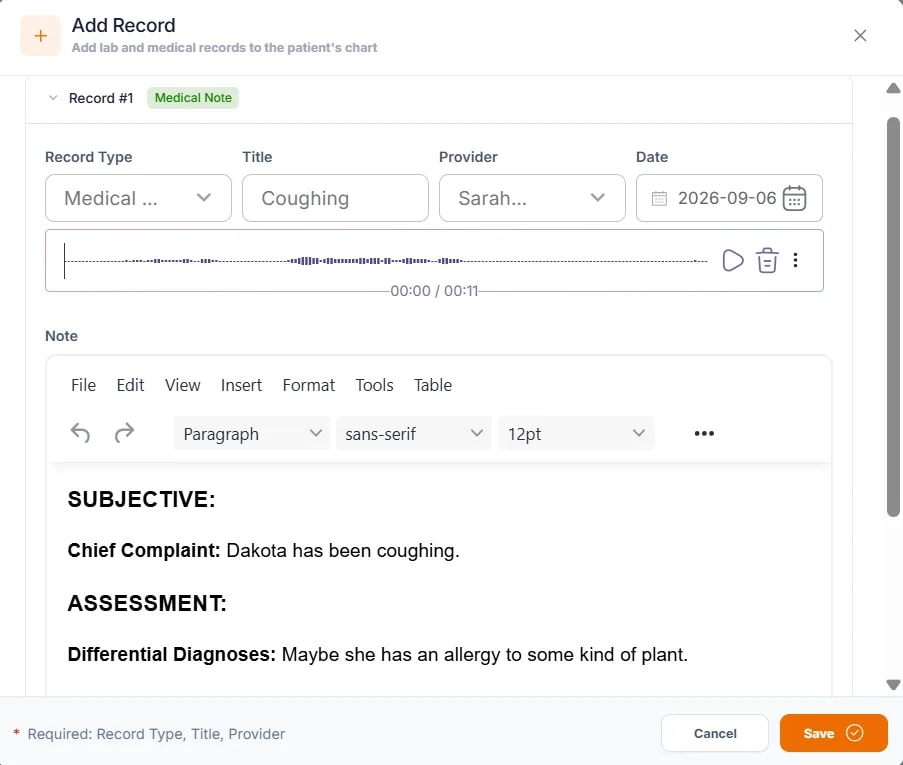 AI Voice Dictation (AI Scribe), Step 4: Complete the dictation