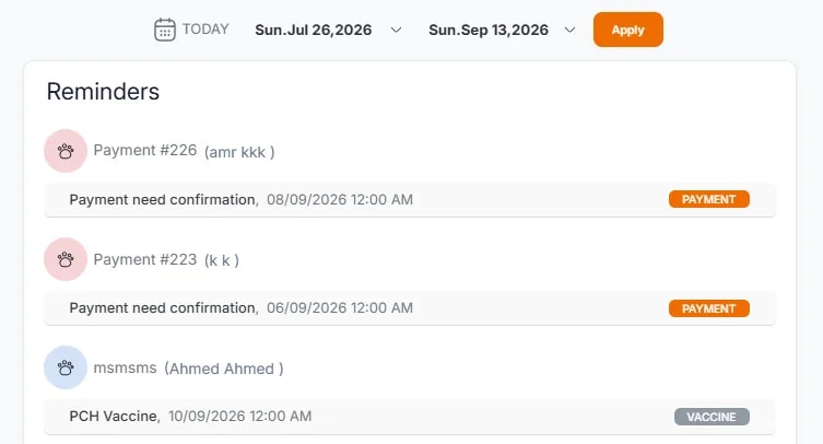 Appointment Reminders and Notifications, The Reminders page