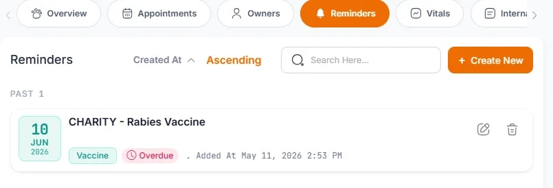 Client and Patient Reminders, Viewing reminders on a patient profile