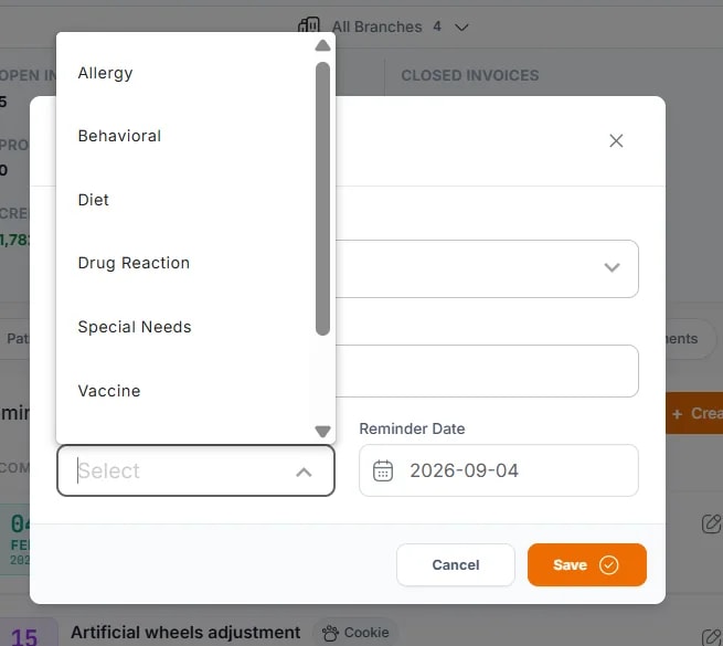 Client and Patient Reminders, Reminder types