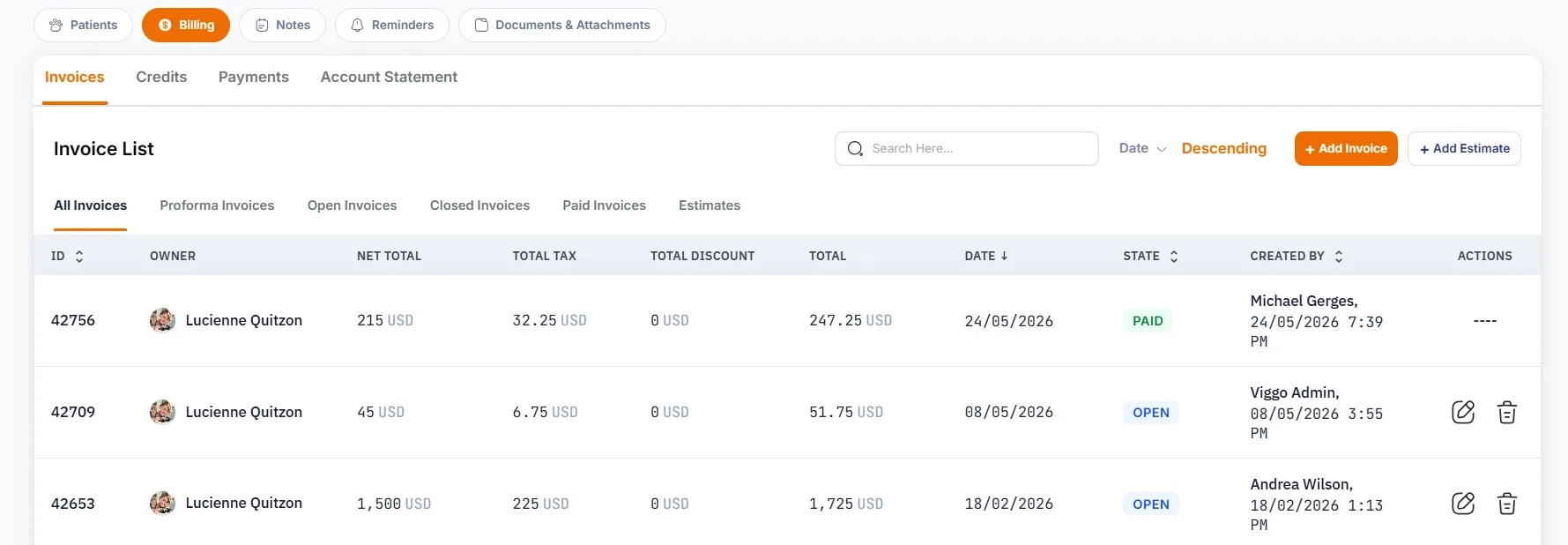 Client Profiles, Patients Tab