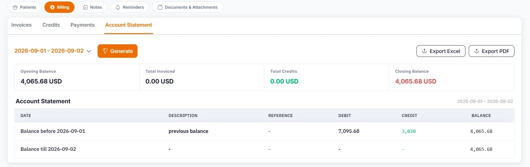 Client Profiles, Account Statement sub-tab