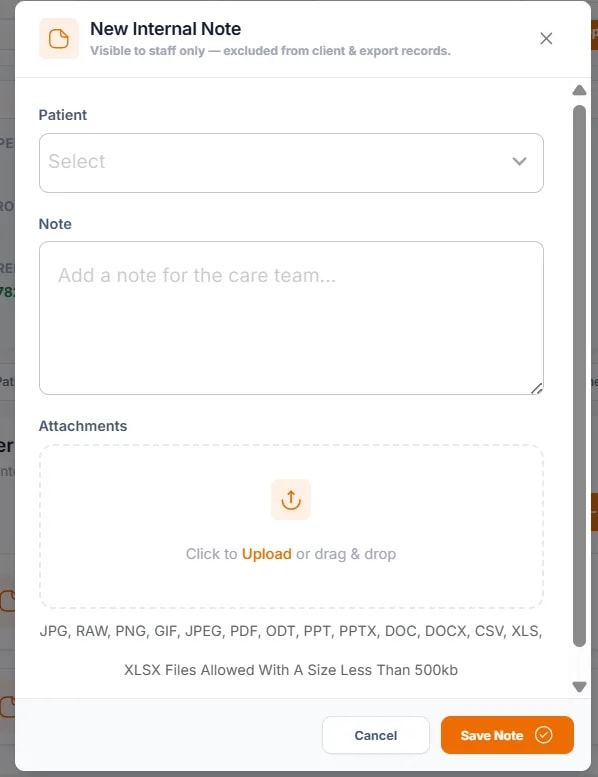 Client Profiles, Creating a new note