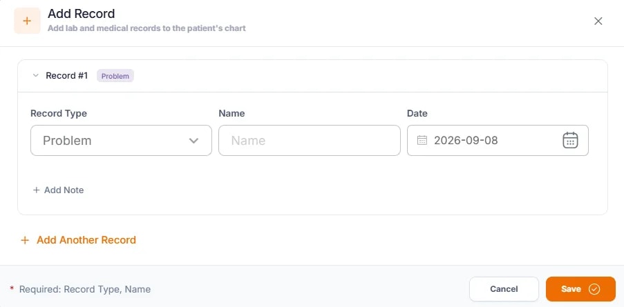 Creating a Medical Note, The Add Record modal