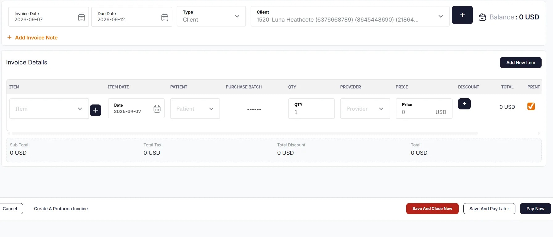 Creating an Invoice, Step 2: Add items