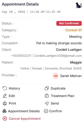 Creating and Editing Appointments, Editing an existing appointment