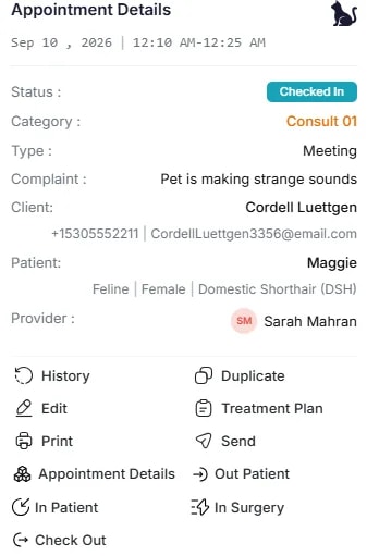 Creating and Editing Appointments, Other actions from the appointment popup