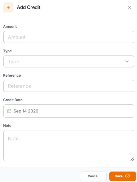 Credits and Transfers, Creating a new credit