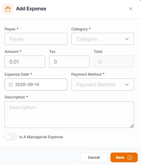 Expenses, Adding an expense