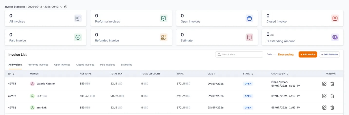 Invoice Creation, Accessing invoices