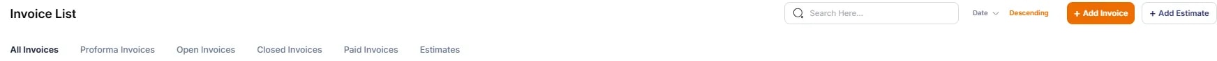 Invoice Types and Statuses, Filter tabs