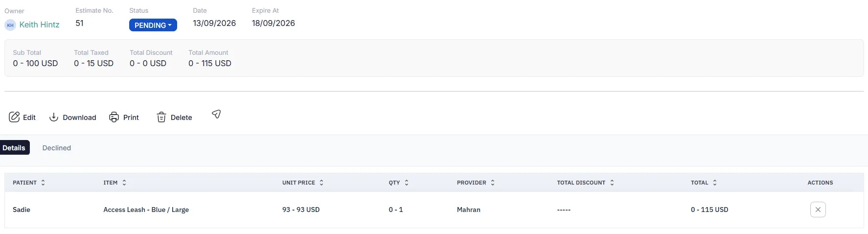 Invoice Types and Statuses, Estimate workflow