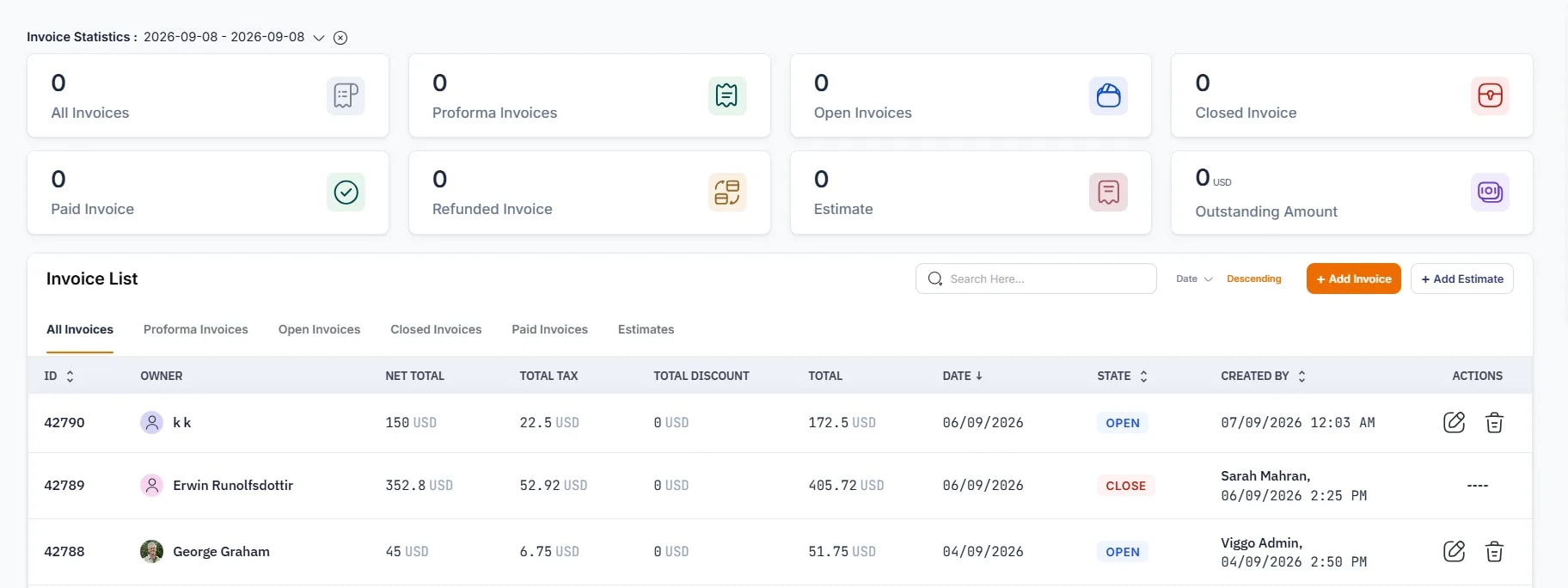 Managing Outstanding Balances, Viewing open invoices