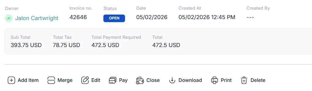 Managing Outstanding Balances, Invoice actions for unpaid invoices