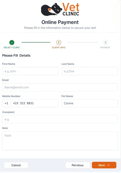 Online Payment, Step 2: Client information