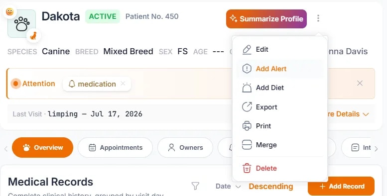 Patient Alerts, Diets, and Notes, Adding an Alert or Diet