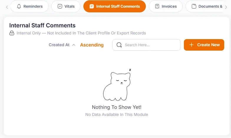Patient Alerts, Diets, and Notes, Internal Staff Comments