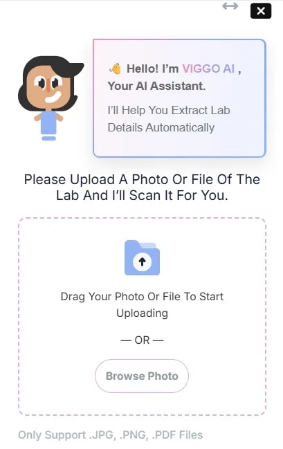 Patient Labs and Diagnostics, Importing a Lab Report with Our AI Tool