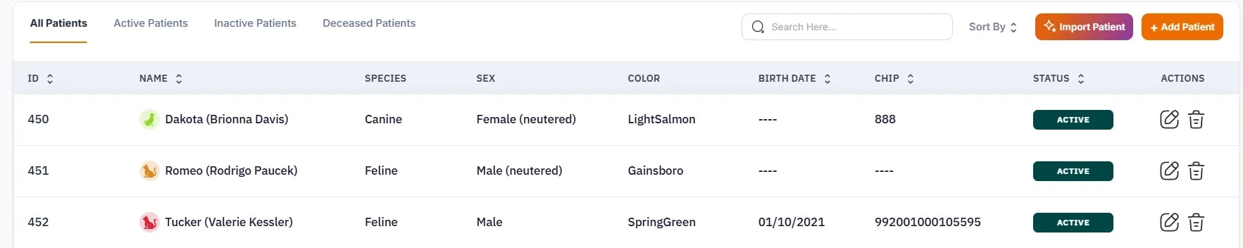 Patient Profiles, screenshot 1