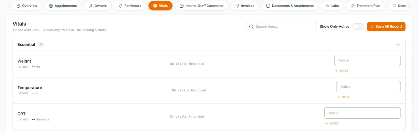Patient Vitals, Page Controls: