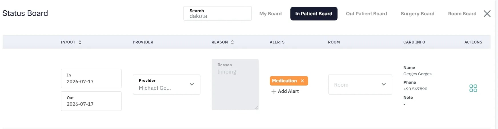 Patient Vitals, Vitals from the Status Board