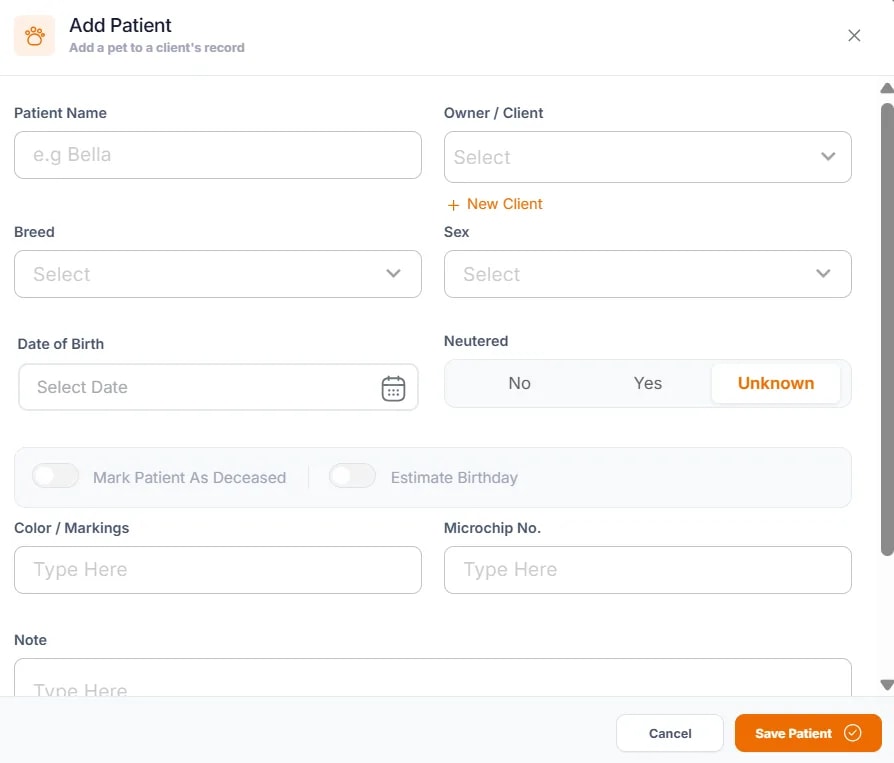Registering a New Patient, Filling in patient details