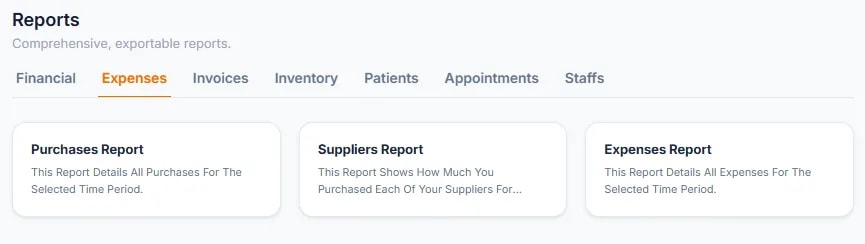 Reports Overview, Expenses reports