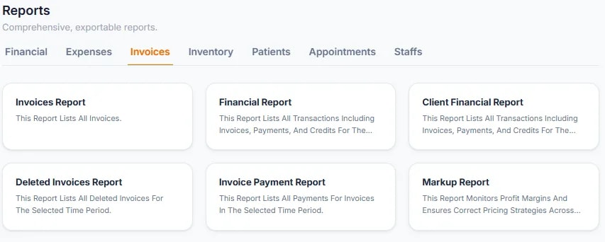 Reports Overview, Invoice reports