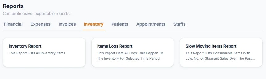 Reports Overview, Inventory reports