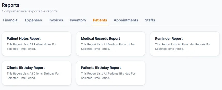 Reports Overview, Patient reports