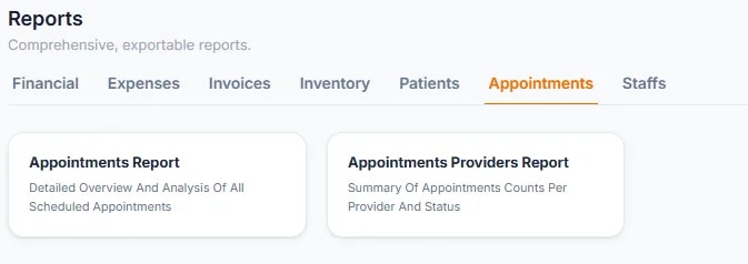 Reports Overview, Appointment reports