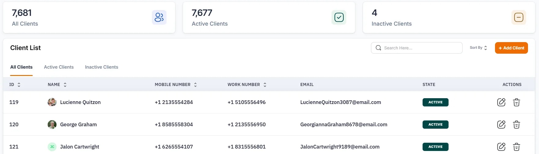 Searching for Clients and Patients, Client list